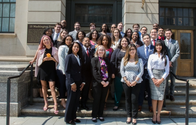 Large group standing outside RBG Hall